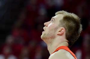 Trevor Cooney stares up to the ceiling during Syracuse's season-ending loss to N.C. State. The Orange players reflected on a disappointing season following the game. 