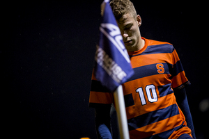 Julian Buescher (pictured) scored two goals for Syracuse, but the Orange wasn't able to pull away from Hartford on Tuesday night in an overtime tie. 