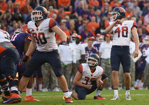 Cole Murphy had a 31-yard field goal attempt against Clemson, but kicked it well far right. He's been struggling since the Connecticut game in September. 