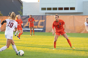 Sydney Brackett, pictured against Colgate earlier this season, missed almost a month with an MCL injury. 