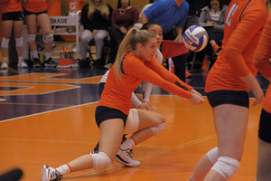 SU junior Ella Saada recorded 24 digs in the win over Louisville. 