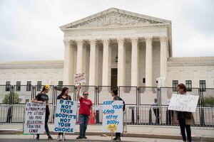 Pro-choice protestors gather in front of the Supreme Court in Washington D.C. after the initial draft majority opinion to overturn Roe v. Wade was leaked.