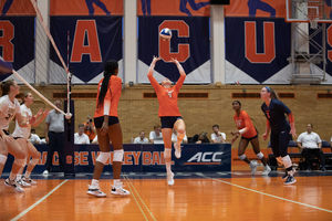 Riley Hoffman (No. 4) recorded a career-high 23 saves in Syracuse's win over Boston College.