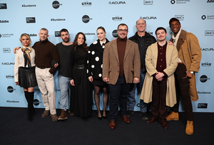 Syracuse-native Carmen Emmi (center) and the “Plainclothes” cast at the film’s premiere. The film played for an audience of nearly 500 at the 2025 Sundance Film Festival.