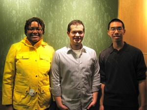 Nory Mitchell (left), Ben Schott (center), Kevin Phu, a member of the new financial board, president and treasurer of the Undergraduate Student Association, respectively, finish USA's budget meeting, which outlined program funding changes.