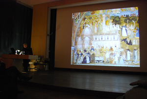 Mary Garrard, a nationally renowned art historian, delivers the annual Doris Lecture in Gifford Auditorium on Wednesday. Garrard used examples of Renaissance art created by males to show the gradual shift away from depicting women as strong forces of nature.