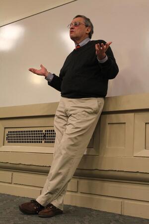 Peter Brown, assistant director of the Quinnipiac University Polling Institution, spoke Monday, telling the audience that he expects Mitt Romney to beat President Obama in the 2012 election.