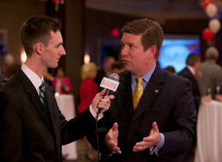 Tom Dadey Jr., Onondaga County Republican Committee chairman, was busy Tuesday night entertaining the media and supporters. 