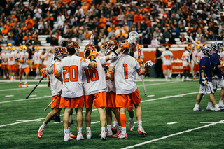 The team celebrates after a goal.